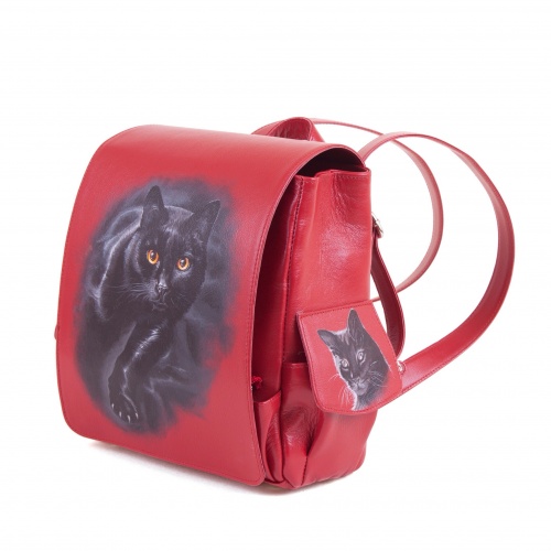 Маленькая женская сумка рюкзак "Моя кисуля" ручной работы с рисунком и вышивкой на заказ
 фото 2