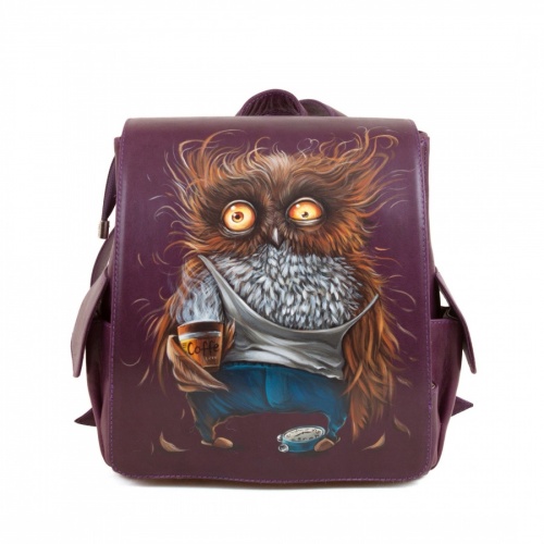 Женский рюкзак с карманами и росписью "Утренняя сова" - кожаный рюкзак ручной работы с оригинальным рисунком на заказ |  Sumnizza