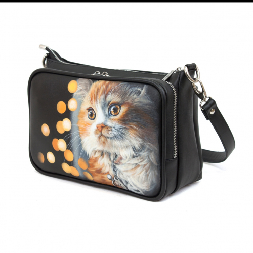 Авторская женская сумка ручной работы с рисунком “Кошечка в огоньках” на заказ | Sumnizza фото 2