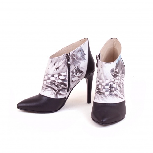 Комплект дамский саквояж и ботильоны "Шахматы" - кожаный женский набор рюкзак и ботинки ручной работы с рисунком |  Sumnizza фото 9