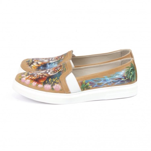 Слипоны из кожи "Тигрица" - кожаные женские кеды и слипоны ручной работы с рисунком на заказ | Sumnizza фото 3