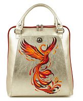 Кожаная сумка рюкзак с росписью "Птица Феникс" ручной работы с рисунком на заказ