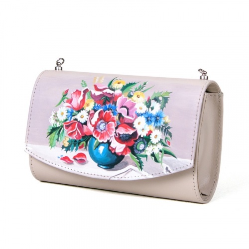 Кожаный комплект: сумка и кошелек с рисунком "Букет в вазе" фото фото 5