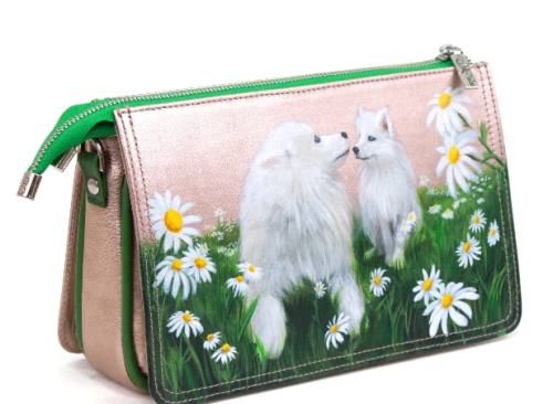 Эксклюзивный кожаный клатч с ручной росписью портретов собачек на заказ - женская кожаная сумка ручной работы с авторским рисунком фото 2