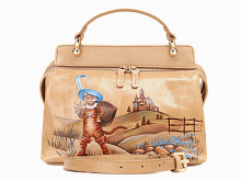 Женская кожаная сумка с росписью "Кот в сапогах" на заказ