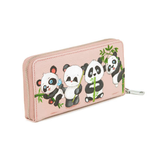 Розовый кошелек на молнии с кожаной аппликацией "Пандочки" - ручная работа - кожаный женский кошелек-портмоне ручной работы с рисунком на заказ |  Sumnizza фото 2