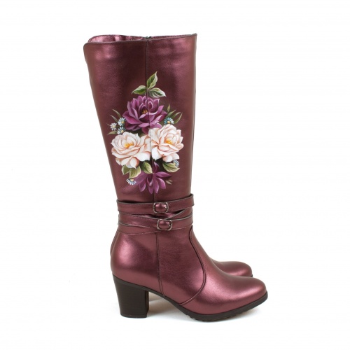 Женские сапоги из натуральной кожи "Розовый сад" - кожаные и замшевые женские сапоги ручной работы с рисунком на заказ | Sumnizza фото 3