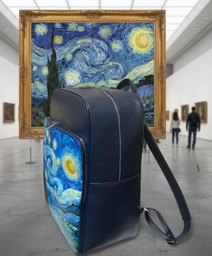 Объемный кожаный рюкзак для путешествий и ноутбука с рисунком ручной работы Звездная ночь, Ван Гог - кожаный рюкзак ручной работы с оригинальным рисунком на заказ |  Sumnizza фото 2