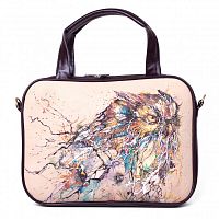 Женская деловая сумка для ноутбука "Филин" с рисунком ручной работы на заказ
