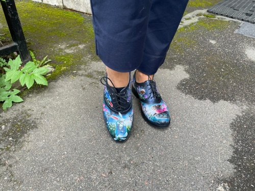 Кожаные полуботинки с ручной росписью "Чеширский кот" - кожаные женские ботильоны и балетки ручной работы с рисунком на заказ | Sumnizza фото 4