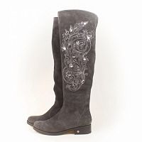 Женские сапоги-ботфорты "Вышивка с камнями" - широкие женские кожаные и замшевые сапоги ручной работы с принтом, рисунком на заказ