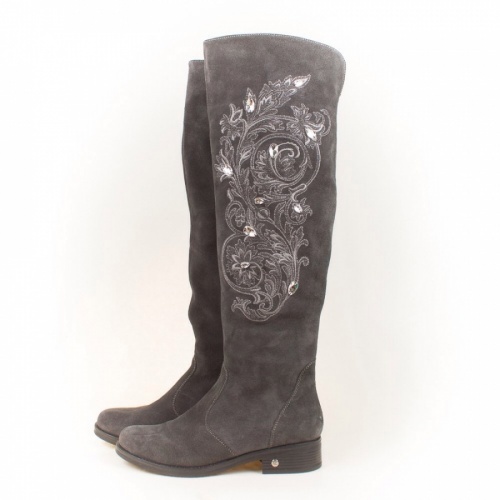 Женские сапоги-ботфорты "Вышивка с камнями" - кожаные и замшевые женские сапоги ручной работы с рисунком на заказ | Sumnizza