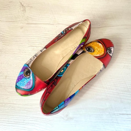 Красные балетки "Этно рыбы" - кожаные женские балетки ручной работы с рисунком на заказ |  Sumnizza фото 4