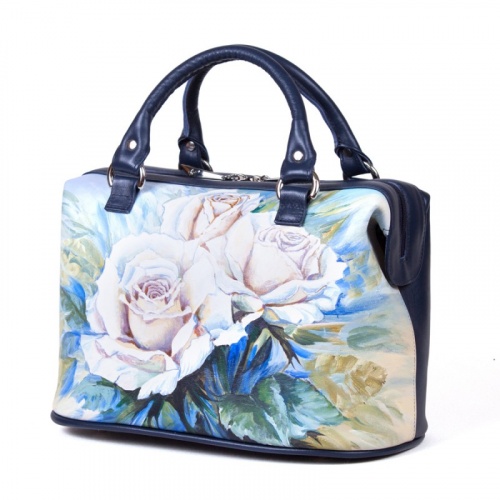 Светлая сумка с росписью "Южные красавицы" — женская кожаная сумка саквояж ручной работы с рисунком и вышивкой на заказ фото 2