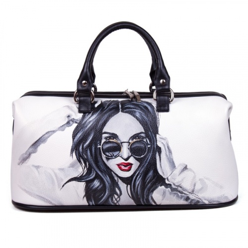 Удлиненный cаквояж "Незнакомка" - кожаный дорожный саквояж ручной работы с рисунком на заказ |  Sumnizza