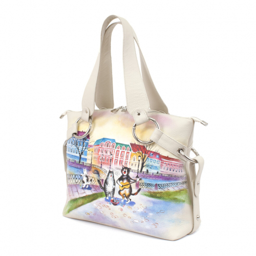 Комплект полуботинки и сумка шоппер "Питерские коты" - кожаный женский набор рюкзак и ботинки ручной работы с рисунком |  Sumnizza фото 4