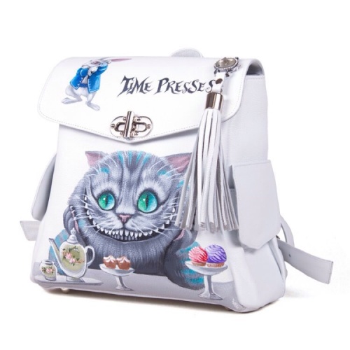 Комплект балетки и рюкзак "Чеширское чаепитие" - кожаный женский набор рюкзак и ботинки ручной работы с рисунком |  Sumnizza фото 4