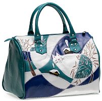 Большая женская сумка с аппликацией "Кот в сугробе" — классический дорожный кожаный саквояж ручной работы с рисунком и вышивкой на заказ
