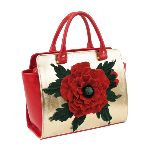 Женская кожаная сумка с аппликацией ручной работы «Красный мак» на заказ | Sumnizza фото 3