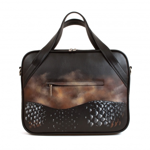 Сумка для ноутбука из натуральной кожи "Укус кобры" с рисунком ручной работы на заказ фото 5