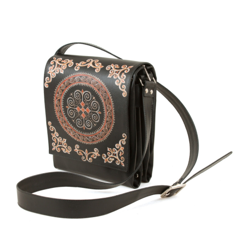 Мужская кожаная сумка через плечо с принтом ручной работы "Узор" сумка ручной работы с рисунком на заказ