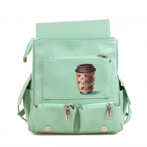 Женский городской рюкзак с карманами и росписью "Сова с кофе" - кожаный рюкзак ручной работы с оригинальным рисунком на заказ |  Sumnizza фото 2