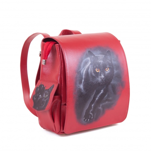 Маленькая женская сумка рюкзак "Моя кисуля" ручной работы с рисунком и вышивкой на заказ
 фото 3