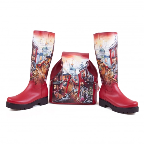 Комплект рюкзак и сапоги "Мастер и Маргарита" - кожаный женский набор рюкзак и ботинки ручной работы с рисунком |  Sumnizza фото 10