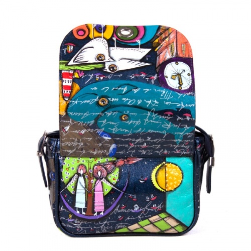 Женская кожаная сумка через плечо с рисунком ручной работы "Чайки" — кросс боди с принтом на заказ фото 4