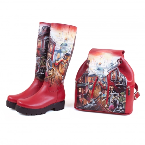 Комплект рюкзак и сапоги "Мастер и Маргарита" - кожаный женский набор рюкзак и ботинки ручной работы с рисунком |  Sumnizza фото 11