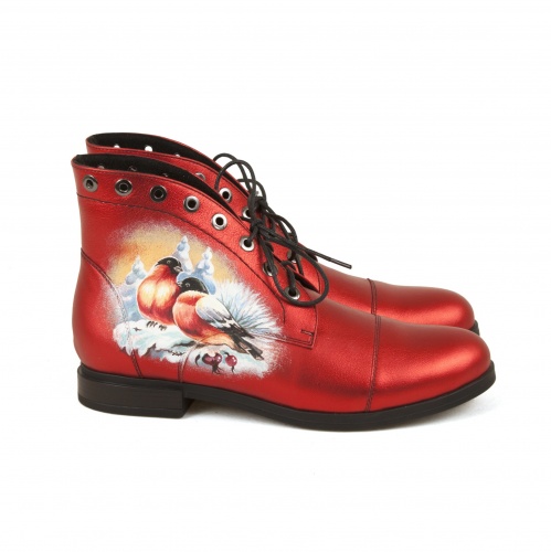 Комплект рюкзак и ботинки с росписью "Зимние снегири" - кожаный женский набор рюкзак и ботинки ручной работы с рисунком |  Sumnizza фото 3