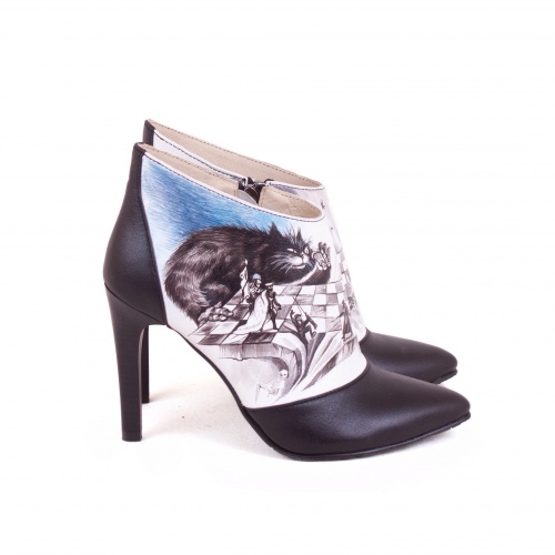 Женские ботильоны с острым носом  "Шахматы" - кожаные женские ботильоны и балетки ручной работы с рисунком на заказ | Sumnizza фото 4