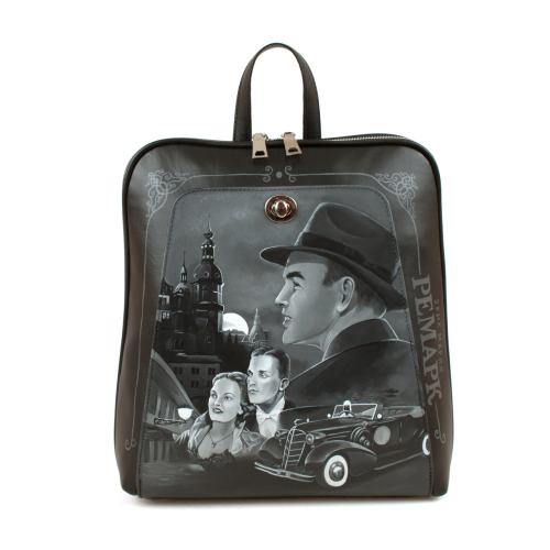 Узкий рюкзак для города с росписью "Вспоминая Ремарка" ручной работы с рисунком и вышивкой на заказ - Sumnizza фото 2