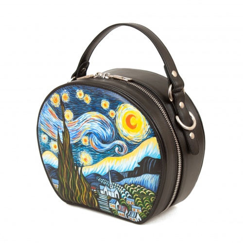 Сумка полукруг через плечо с росписью "Ван Гог Звёздная ночь" - круглая кожаная женская сумка ручной работы с рисунком |  Sumnizza фото 2