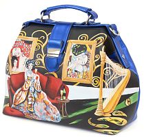 Сумка-саквояж лакированная "Дама с бокалом" ручной работы с рисунком и вышивкой на заказ
