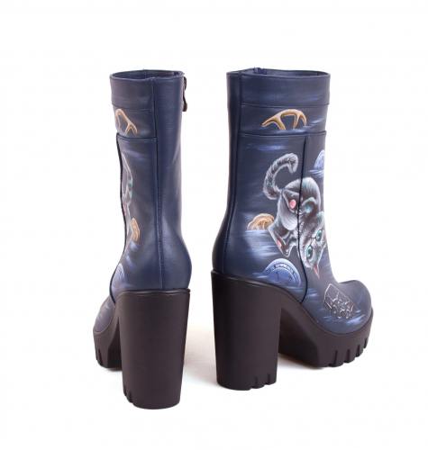 Комплект кожаные полусапоги и рюкзак "Чеширский кот" - кожаный женский набор рюкзак и ботинки ручной работы с рисунком |  Sumnizza фото 5