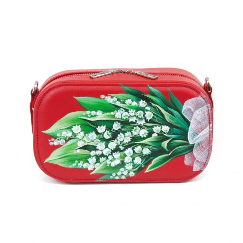 Женская кожаная сумка через плечо с рисунком ручной работы "Ландыши" — кросс боди с принтом на заказ фото 2