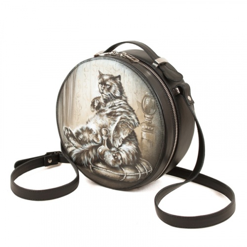 Женская круглая сумка кросс-боди с рисунком "Кот Бегемот" - круглая кожаная женская сумка ручной работы с рисунком |  Sumnizza фото 2