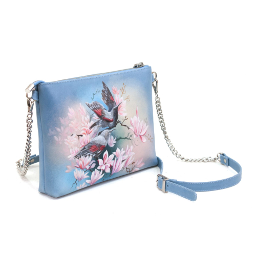 Женская сумка на комбинированном ремне "Весенняя песня" на заказ - женская кожаная сумка ручной работы с авторским рисунком фото 4