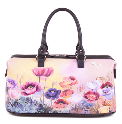 Женский саквояж ручной работы с рисунком "Полевые маки" - кожаный дорожный саквояж ручной работы с рисунком на заказ |  Sumnizza