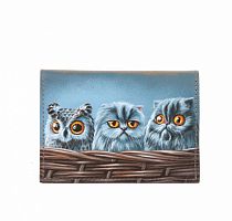 Обложка для паспорта с рисунком котов "Найди лишнего" — женский кожаный кошелек-портмоне ручной работы с рисунком на заказ