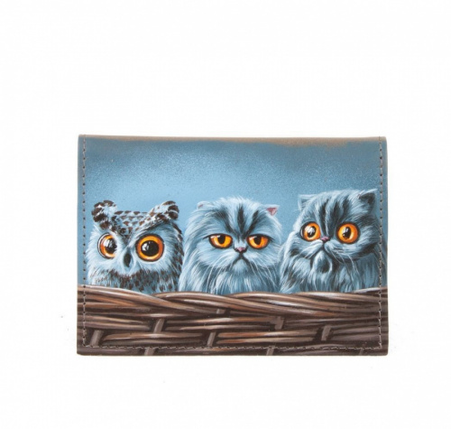 Обложка для паспорта с рисунком котов "Найди лишнего" - кожаный женский кошелек-портмоне ручной работы с рисунком на заказ |  Sumnizza
