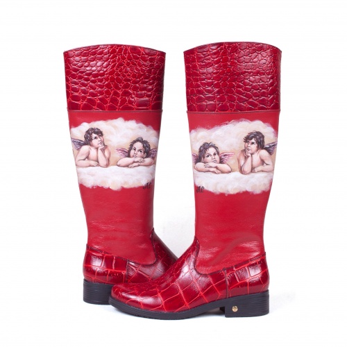 Высокие женские сапоги с росписью "Ангелочки" - кожаные и замшевые женские сапоги ручной работы с рисунком на заказ | Sumnizza фото 2