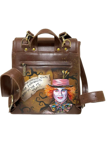 Рюкзак сумка с рисунком ручной работы «Чеширский кот» - кожаный рюкзак ручной работы с оригинальным рисунком на заказ |  Sumnizza фото 8