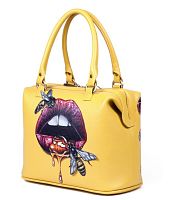 Женский кожаный саквояж с росписью "Сладкие губы" ручной работы с рисунком и вышивкой на заказ
