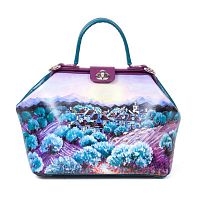 Женская кожаная сумка саквояж "Прованс" ручной работы с рисунком и вышивкой на заказ
