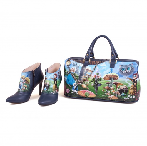 Комплект дорожный саквояж и ботильоны "Алиса" - кожаный женский набор рюкзак и ботинки ручной работы с рисунком |  Sumnizza фото 3