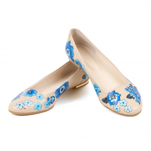 Комплект балетки и сумка через плечо "Хризантемы" - кожаный женский набор рюкзак и ботинки ручной работы с рисунком |  Sumnizza фото 3