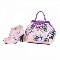 Комплект саквояж и ботильоны "Колибри" — женский кожаный набор туфли и сумка ручной работы с рисунком