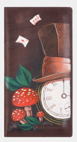 Кожаное портмоне коричневое из натуральной кожи с росписью "Алиса" - ручная работа - кожаный женский кошелек-портмоне ручной работы с рисунком на заказ |  Sumnizza